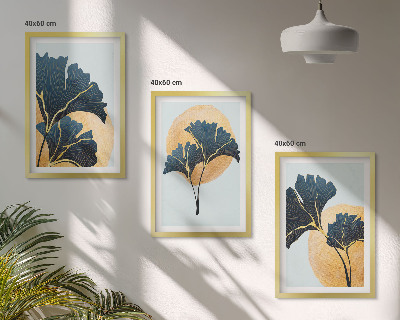 Lot de 3 tableaux pour salon Feuilles de ginkgo sur fond clair