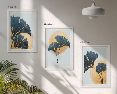 Lot de 3 tableaux pour salon Feuilles de ginkgo sur fond clair