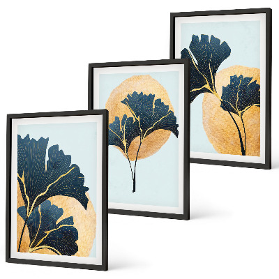 Lot de 3 tableaux pour salon Feuilles de ginkgo sur fond clair