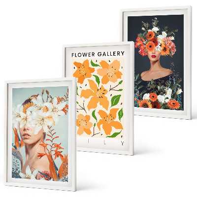 Lot de 3 tableaux pour salon Portraits floraux avec bouquets
