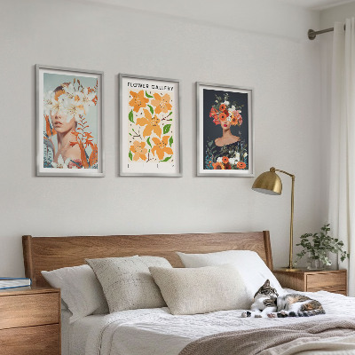 Lot de 3 tableaux pour salon Portraits floraux avec bouquets