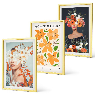 Lot de 3 tableaux pour salon Portraits floraux avec bouquets