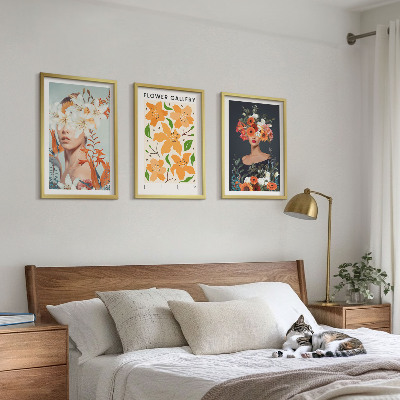 Lot de 3 tableaux pour salon Portraits floraux avec bouquets