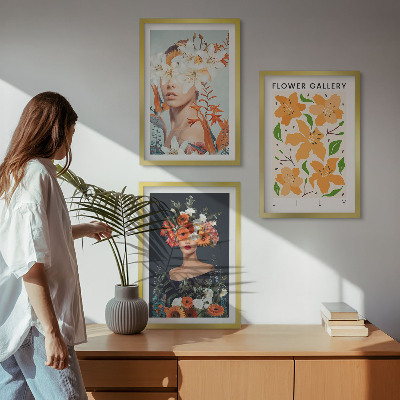 Lot de 3 tableaux pour salon Portraits floraux avec bouquets