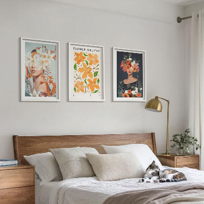 Lot de 3 tableaux pour salon Portraits floraux avec bouquets