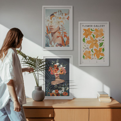 Lot de 3 tableaux pour salon Portraits floraux avec bouquets