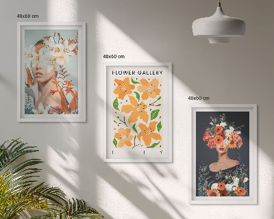 Lot de 3 tableaux pour salon Portraits floraux avec bouquets