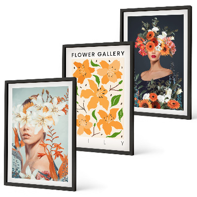 Lot de 3 tableaux pour salon Portraits floraux avec bouquets