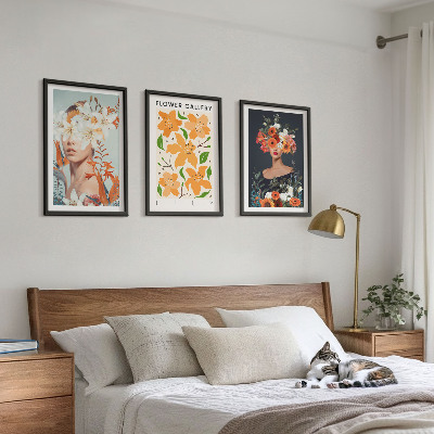 Lot de 3 tableaux pour salon Portraits floraux avec bouquets
