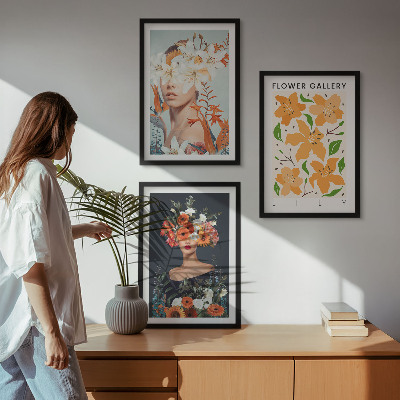 Lot de 3 tableaux pour salon Portraits floraux avec bouquets