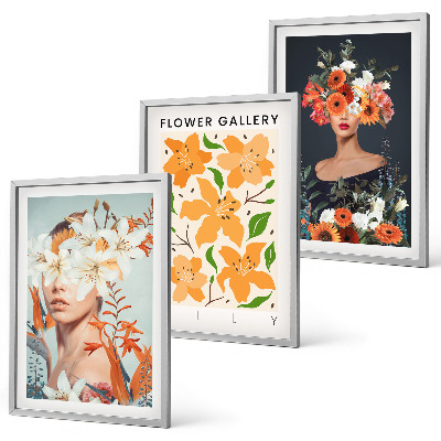 Lot de 3 tableaux pour salon Portraits floraux avec bouquets