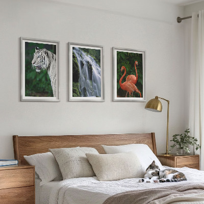 Lot de 3 tableaux pour salon Cascade du tigre flamants roses nature