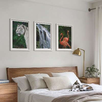Lot de 3 tableaux pour salon Cascade du tigre flamants roses nature