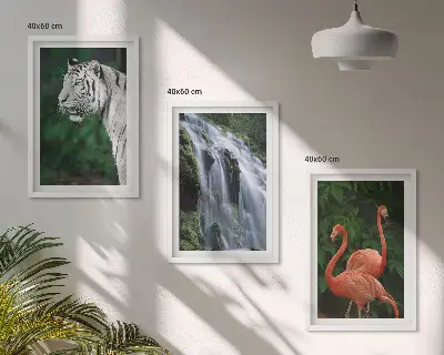 Lot de 3 tableaux pour salon motif cascade du tigre et flamants roses nature