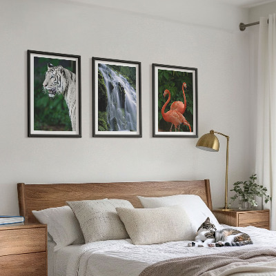 Lot de 3 tableaux pour salon Cascade du tigre flamants roses nature