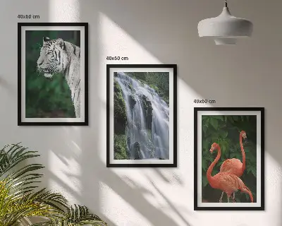 Lot de 3 tableaux pour salon motif cascade du tigre et flamants roses nature