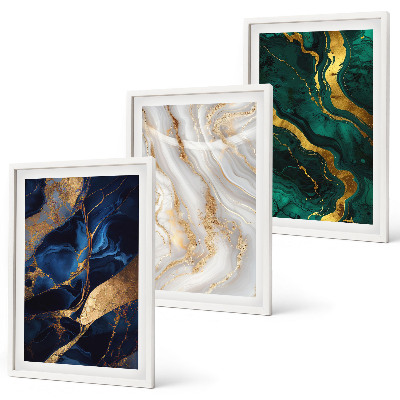 Lot de 3 tableaux pour salon Motifs abstraits bleu-vert