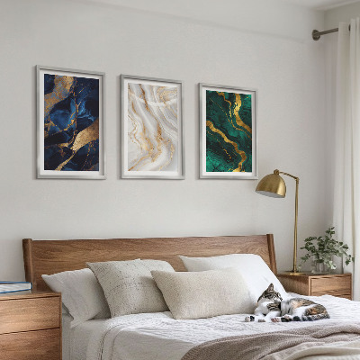 Lot de 3 tableaux pour salon Motifs abstraits bleu-vert