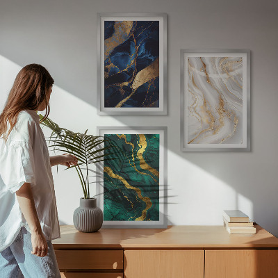 Lot de 3 tableaux pour salon Motifs abstraits bleu-vert