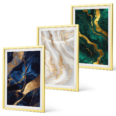 Lot de 3 tableaux pour salon Motifs abstraits bleu-vert