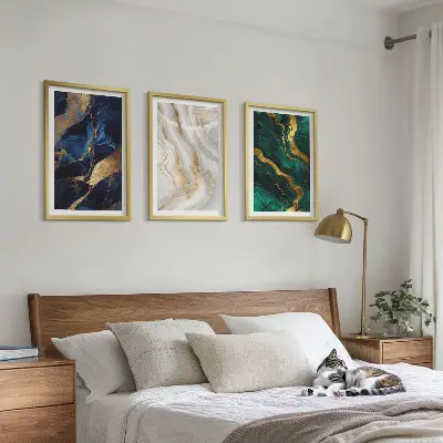 Lot de 3 tableaux pour salon avec motifs abstraits bleu et vert