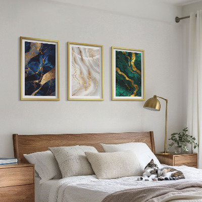Lot de 3 tableaux pour salon Motifs abstraits bleu-vert