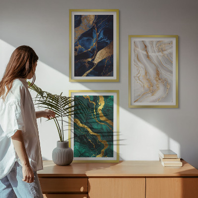Lot de 3 tableaux pour salon Motifs abstraits bleu-vert