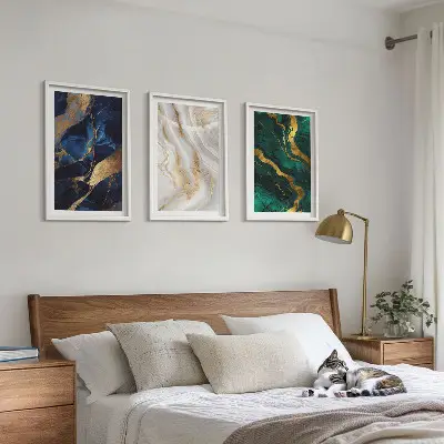 Lot de 3 tableaux pour salon avec motifs abstraits bleu et vert