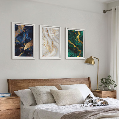 Lot de 3 tableaux pour salon Motifs abstraits bleu-vert