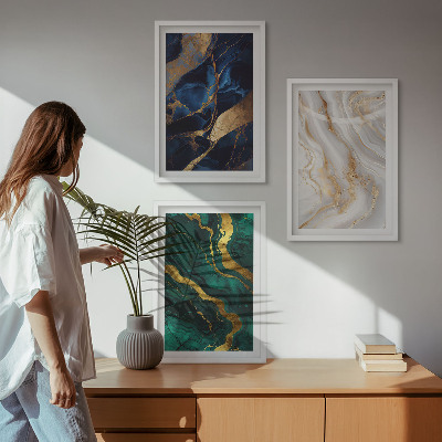 Lot de 3 tableaux pour salon Motifs abstraits bleu-vert