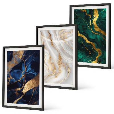 Lot de 3 tableaux pour salon Motifs abstraits bleu-vert