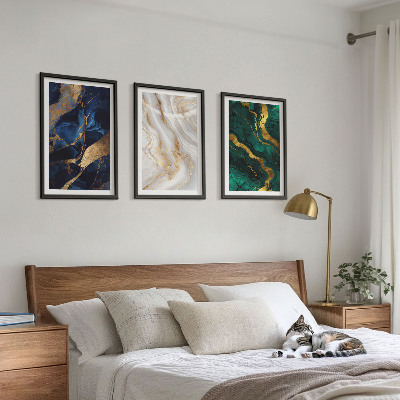 Lot de 3 tableaux pour salon Motifs abstraits bleu-vert