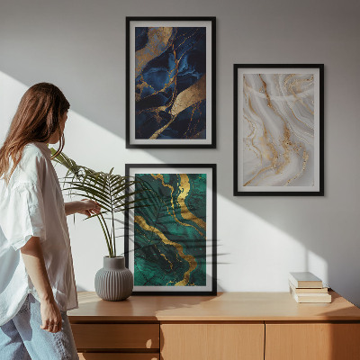 Lot de 3 tableaux pour salon Motifs abstraits bleu-vert