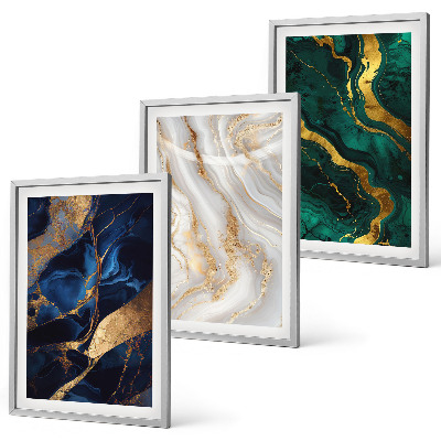 Lot de 3 tableaux pour salon Motifs abstraits bleu-vert