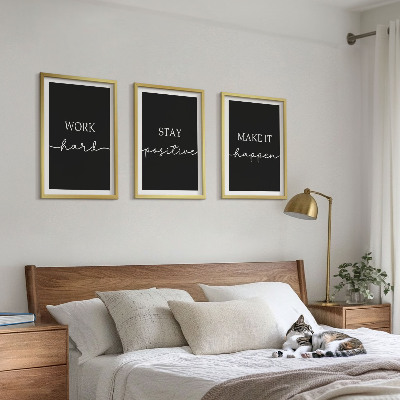 Lot de 3 tableaux pour salon Motifs élégants sur fond noir