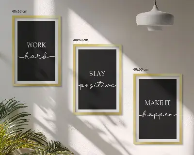 Lot de 3 tableaux pour salon avec motifs élégants sur fond noir