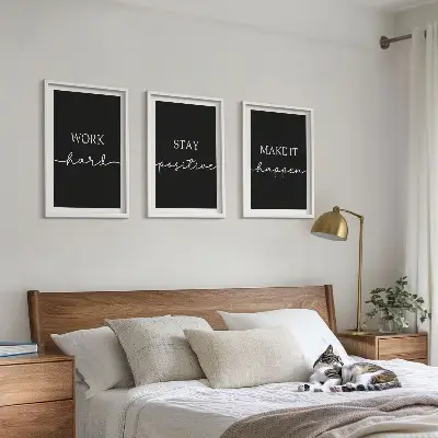 Lot de 3 tableaux pour salon avec motifs élégants sur fond noir