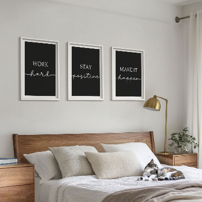 Lot de 3 tableaux pour salon Motifs élégants sur fond noir