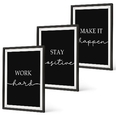 Lot de 3 tableaux pour salon Motifs élégants sur fond noir