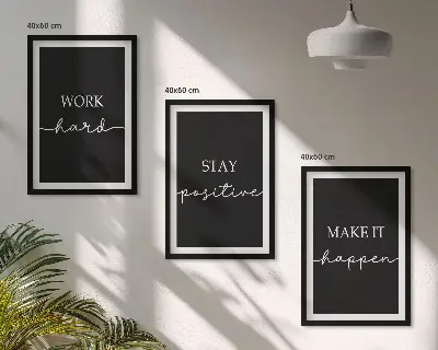 Lot de 3 tableaux pour salon avec motifs élégants sur fond noir