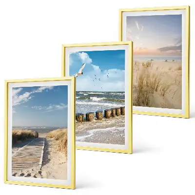 Lot de 3 tableaux pour salon représentant une plage avec du sable, des vagues, le ciel et des oiseaux