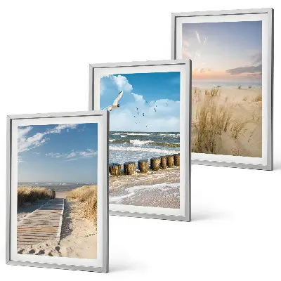 Lot de 3 tableaux pour salon représentant une plage avec du sable, des vagues, le ciel et des oiseaux