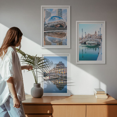 Lot de 3 tableaux pour salon Architecture des villes sur l'eau