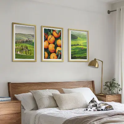 Cadre photo mural paysage de campagne italienne aux tons orangés