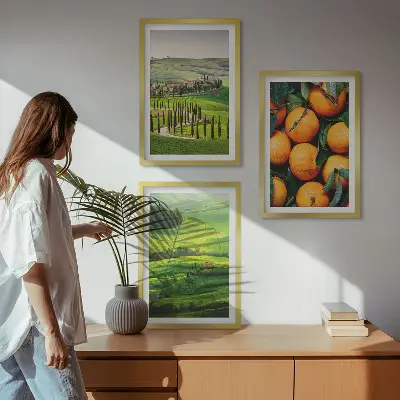 Cadre photo mural paysage de campagne italienne aux tons orangés