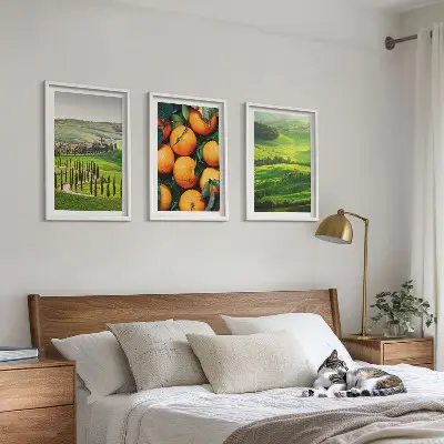 Cadre photo mural paysage de campagne italienne aux tons orangés
