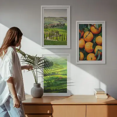 Cadre photo mural paysage de campagne italienne aux tons orangés