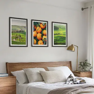 Cadre photo mural paysage de campagne italienne aux tons orangés