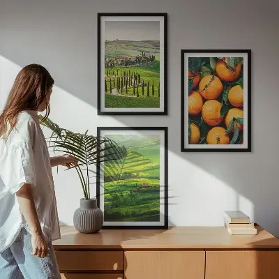 Cadre photo mural paysage de campagne italienne aux tons orangés
