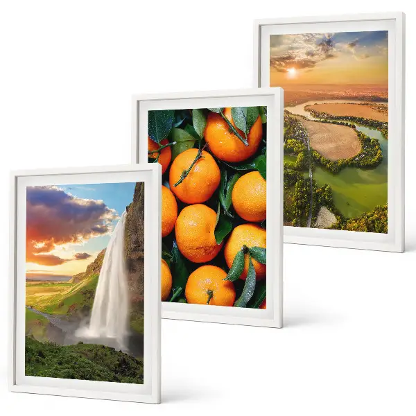 Lot de 3 tableaux pour salon représentant des chutes d'eau de la montagne orange